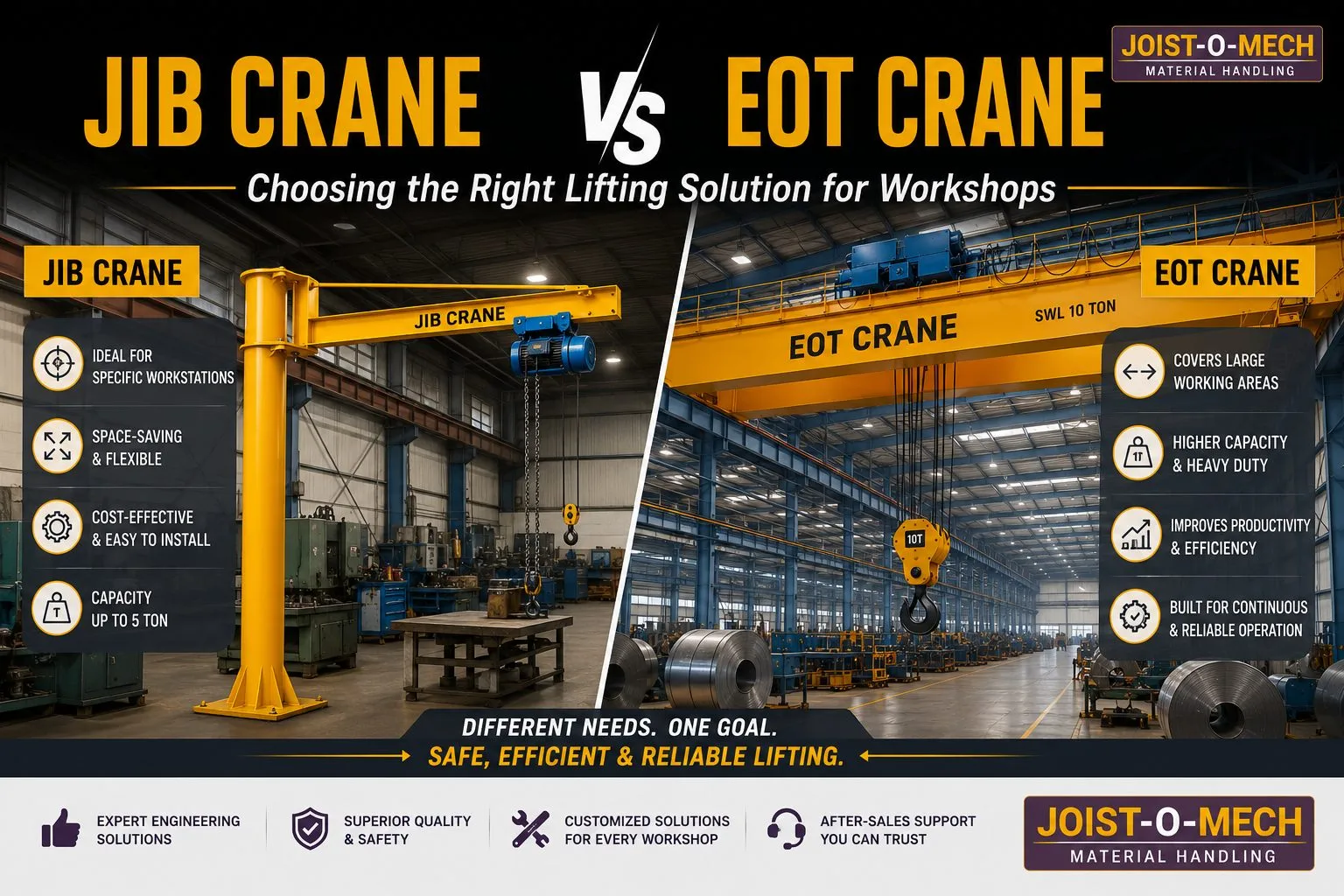Jib Crane vs EOT Crane: Which Fits Your Workshop?